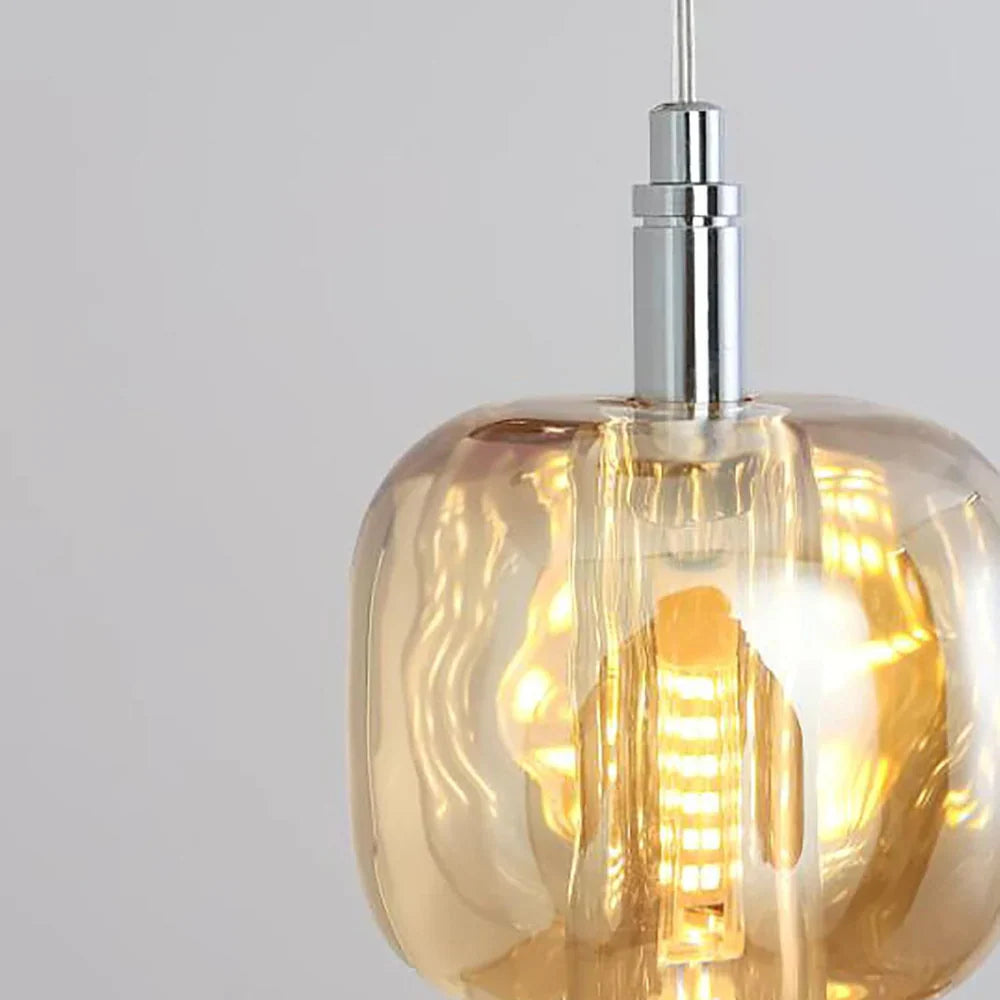 Hand-Blown Amber Glass Pendant Light – Japandi Gold Statement Piece