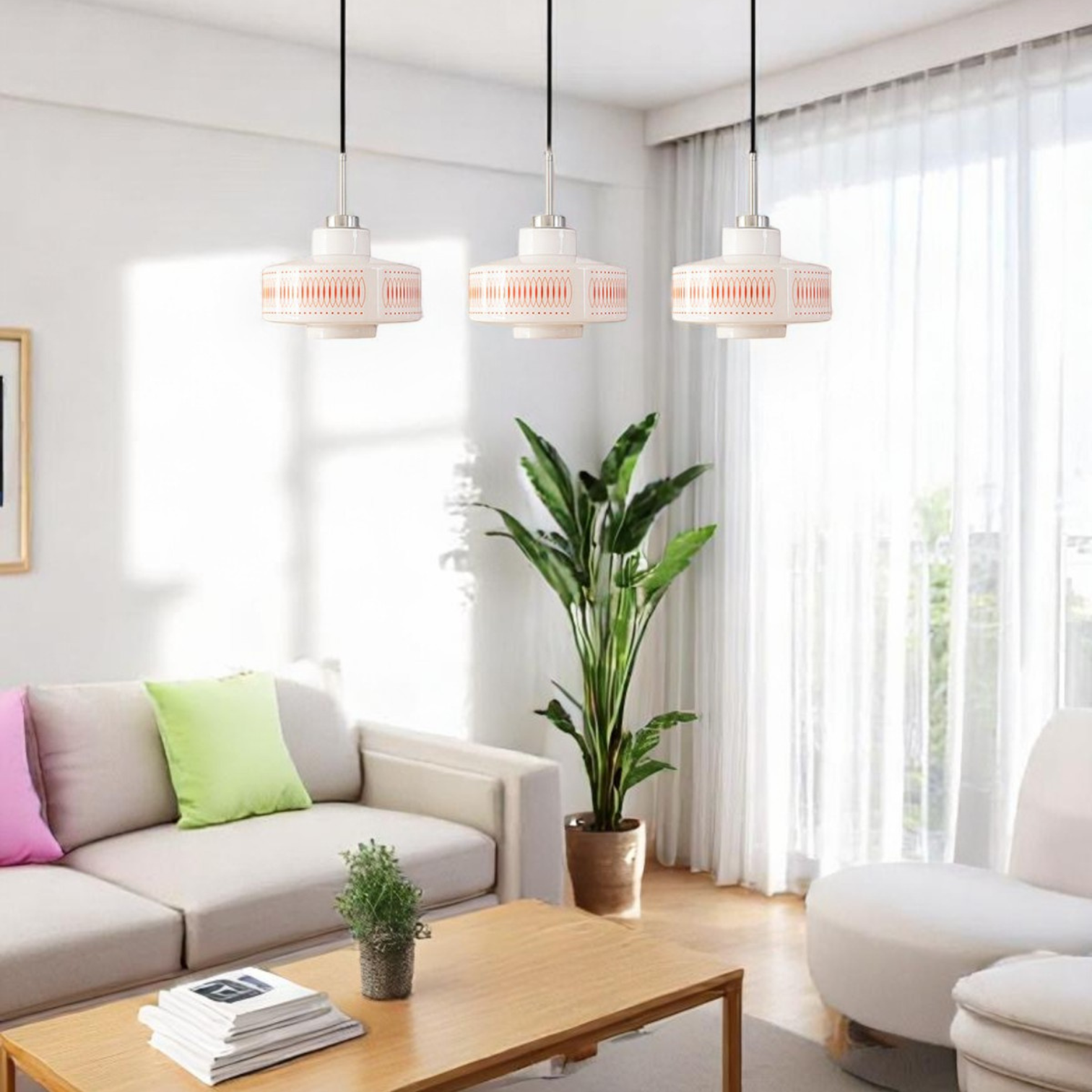 Pendant Light Glass & Steel Vintage Design