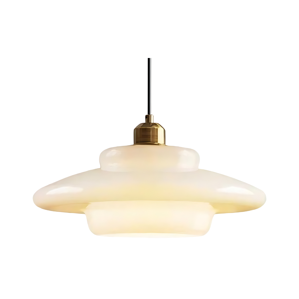 Art Deco Brass & Glass Adjustable-Height Ceiling Lamp