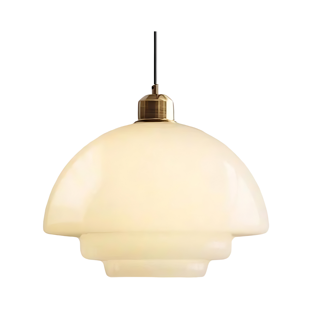 Art Deco Brass & Glass Adjustable-Height Ceiling Lamp