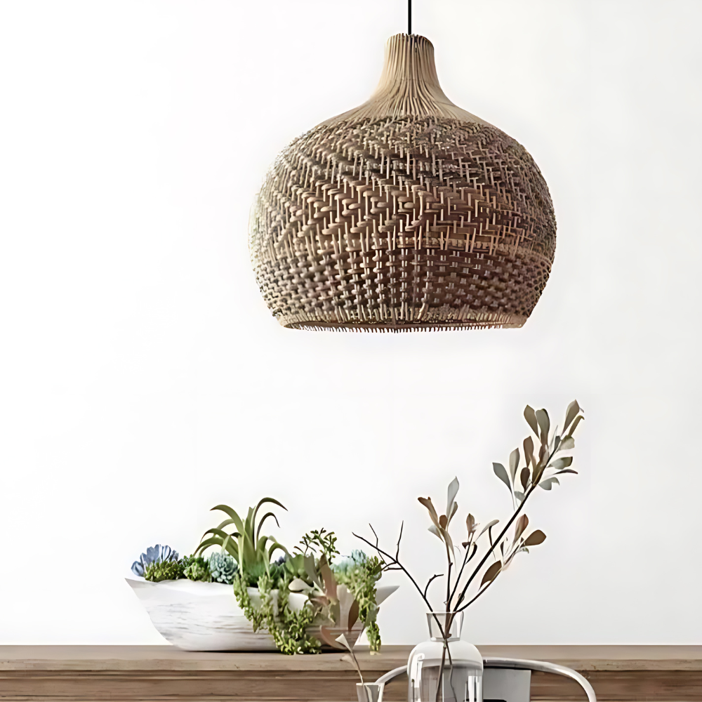 Pendant Light Handwoven Rattan Boho