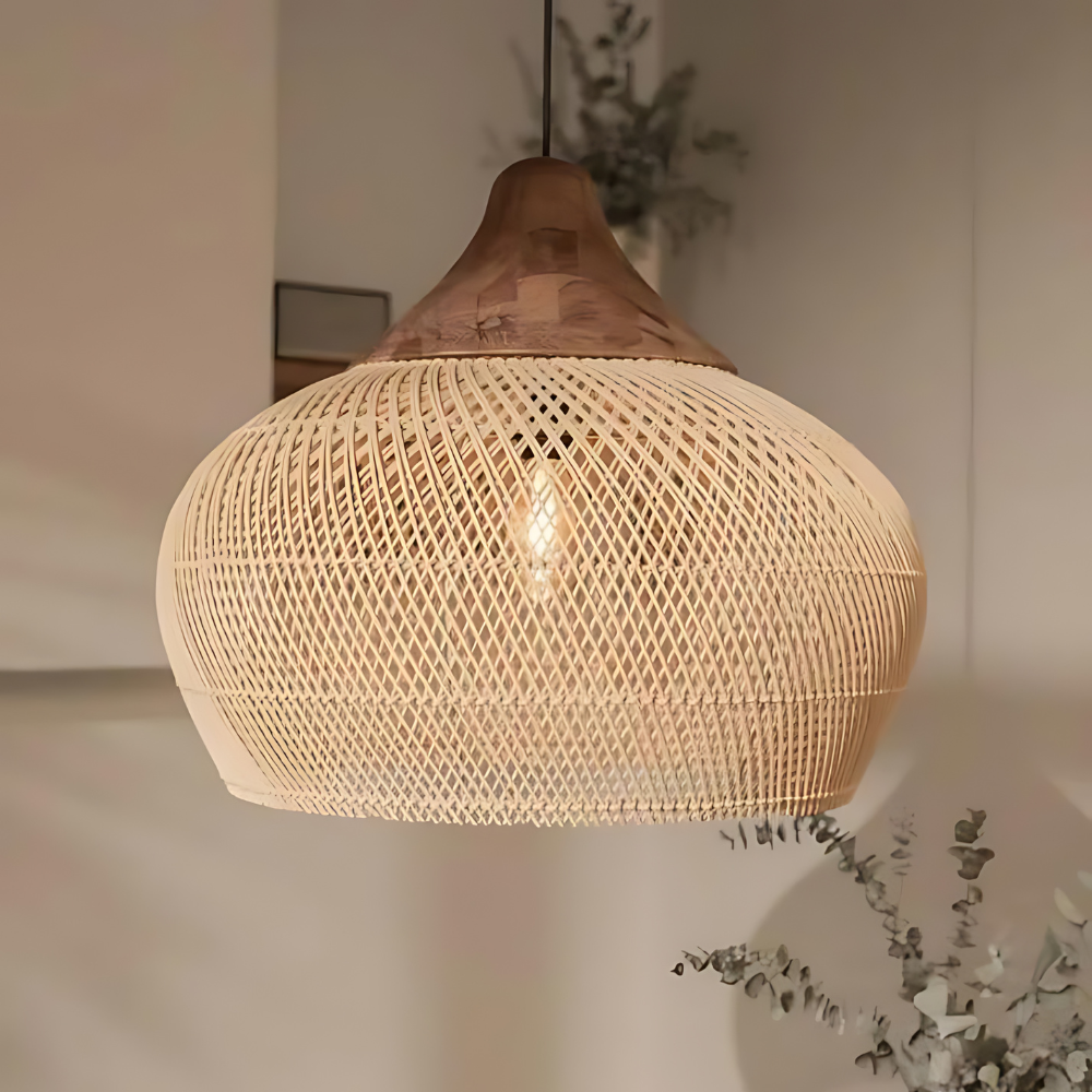 Pendant Light Natural Rattan Handcrafted Boho Style