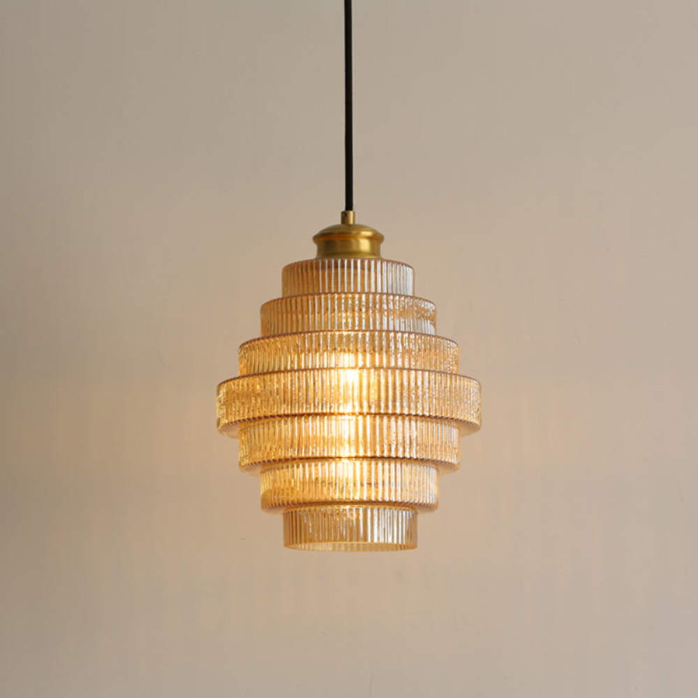 Retro glass pendant light brass finish
