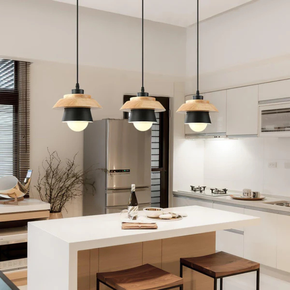 Pendant Light Stone & Wood Natural Design