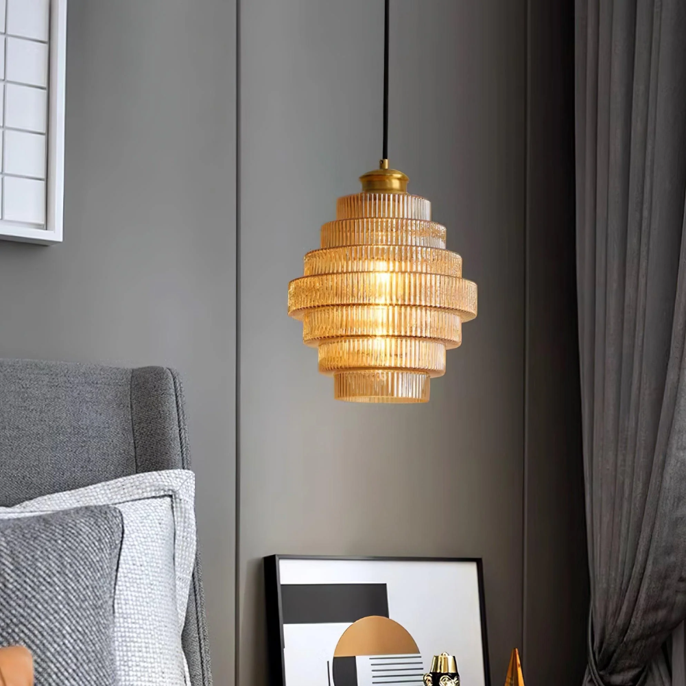 Retro glass pendant light brass finish