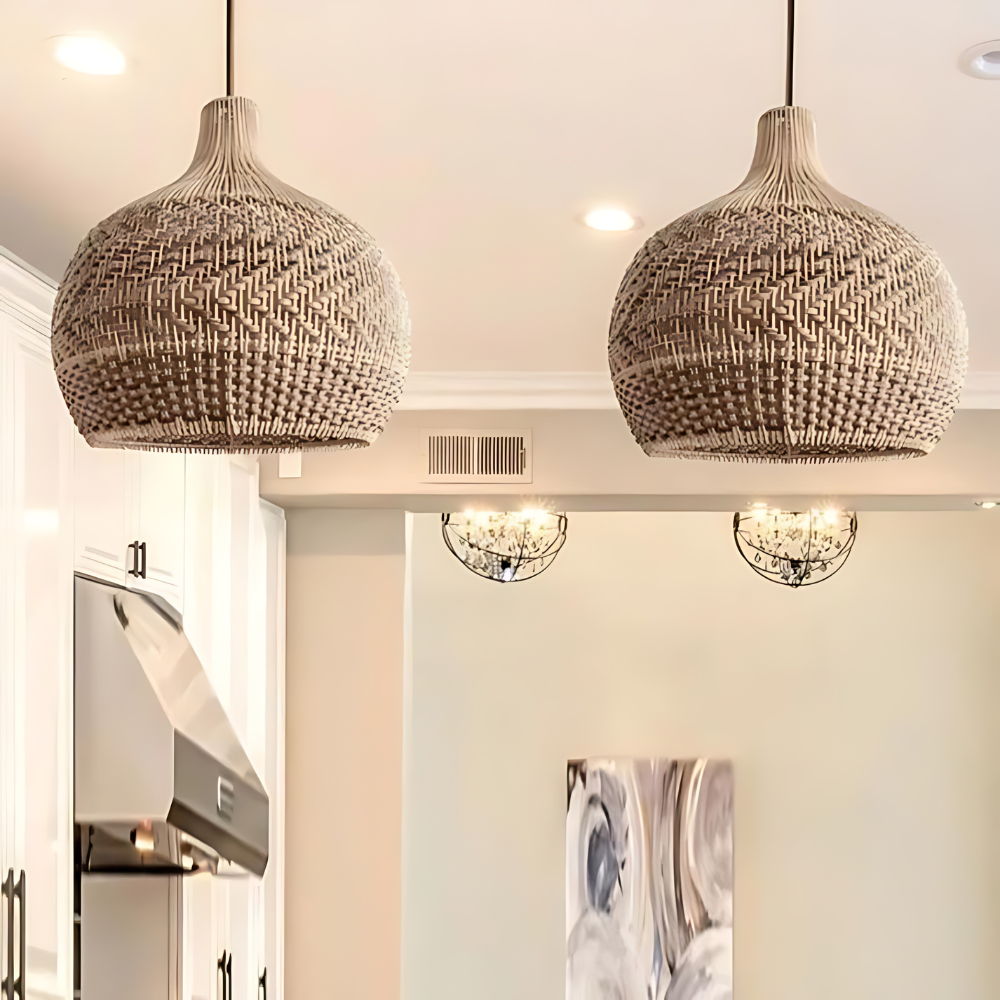 Pendant Light Handwoven Rattan Boho