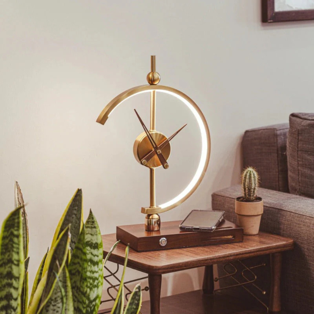 Sculptural Clock Lamp with Wireless Charging