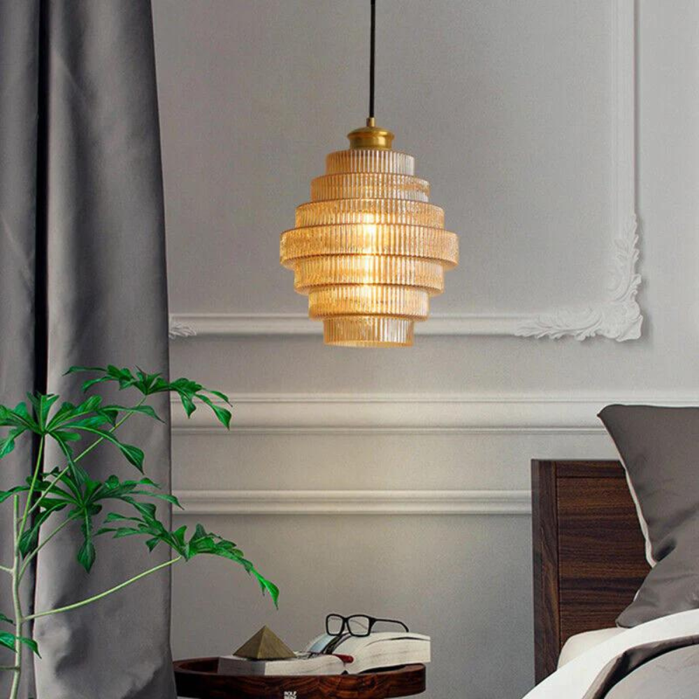 Retro glass pendant light brass finish