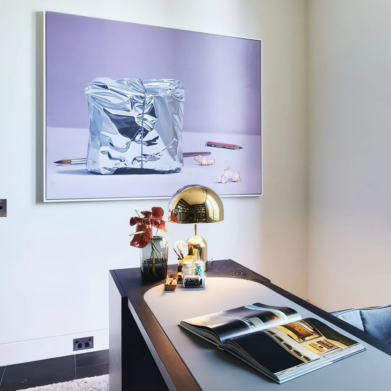 Modern Dome Table Lamp with Brass Finish and Touch Dimmer