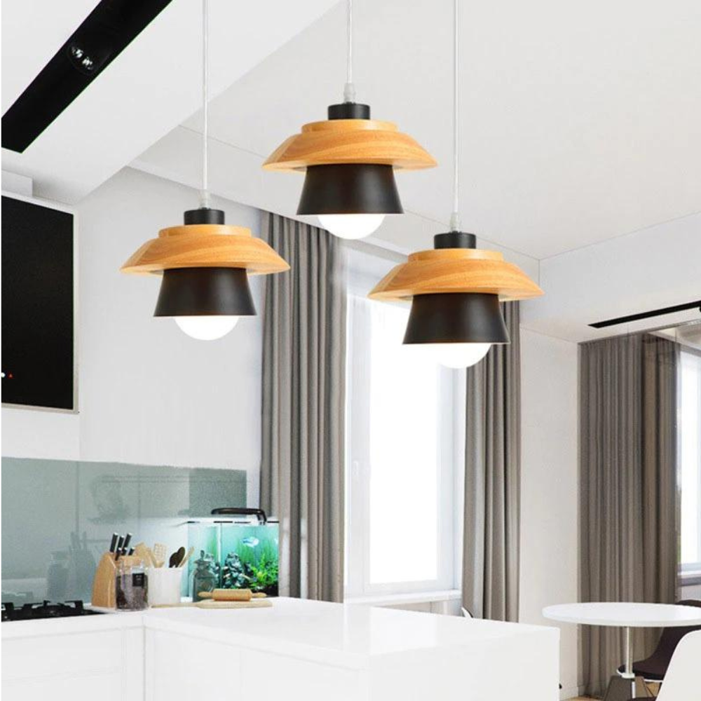 Pendant Light Stone & Wood Natural Design