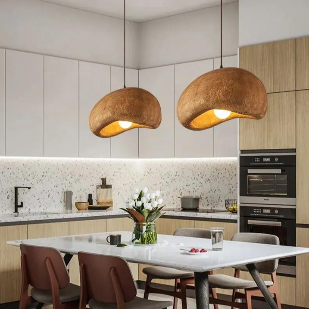 Japandi pendant light textured resin design