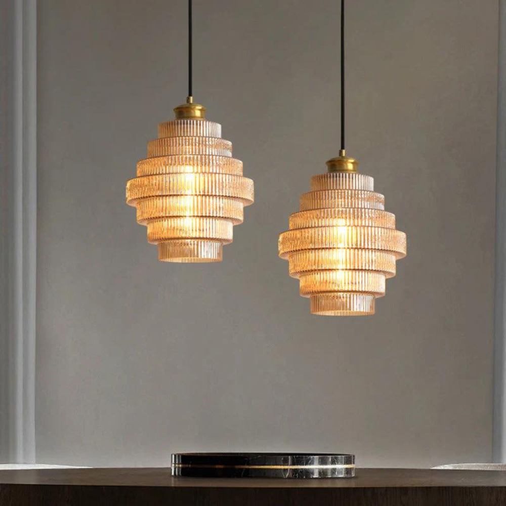 Retro glass pendant light brass finish