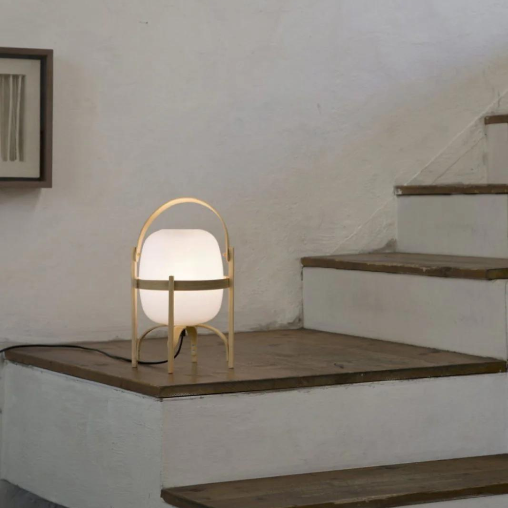 Portable Glass Lantern Table Lamp with Adjustable Brightness