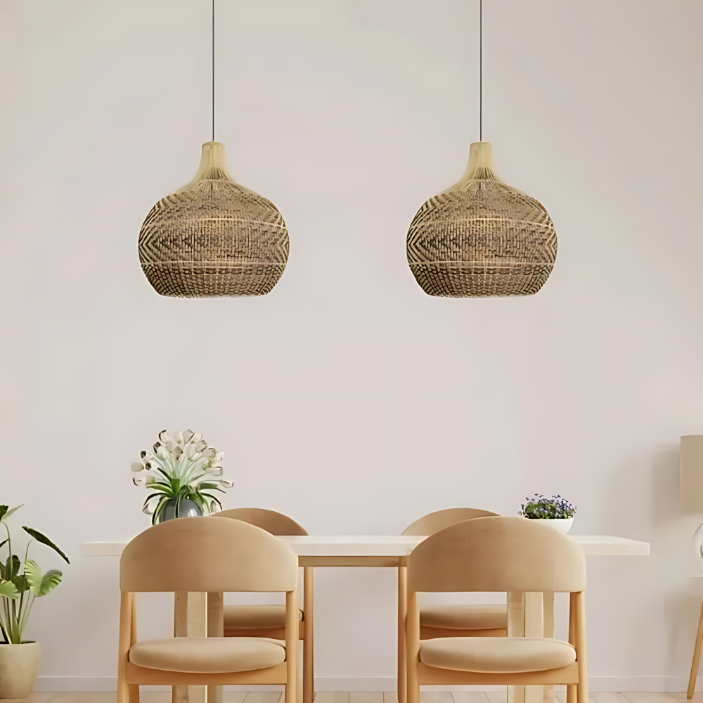 Pendant Light Handwoven Rattan Boho