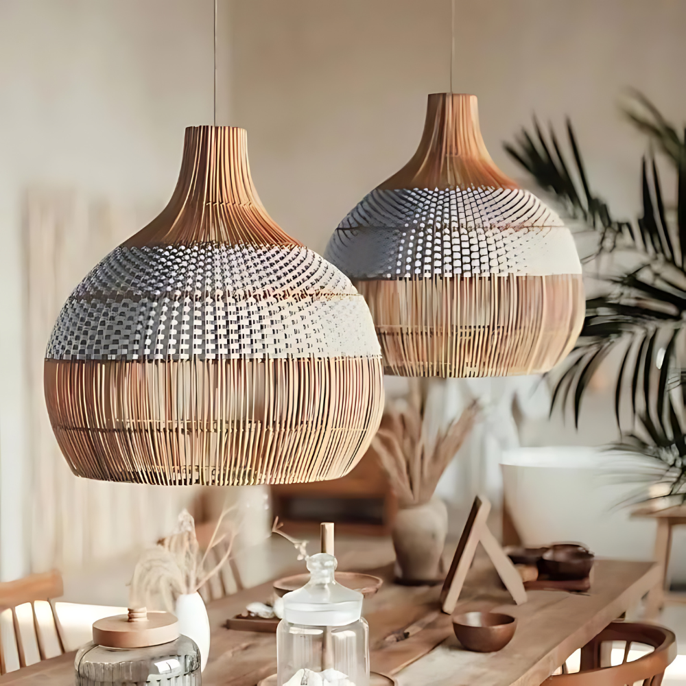Pendant Light Handwoven Rattan Boho Design
