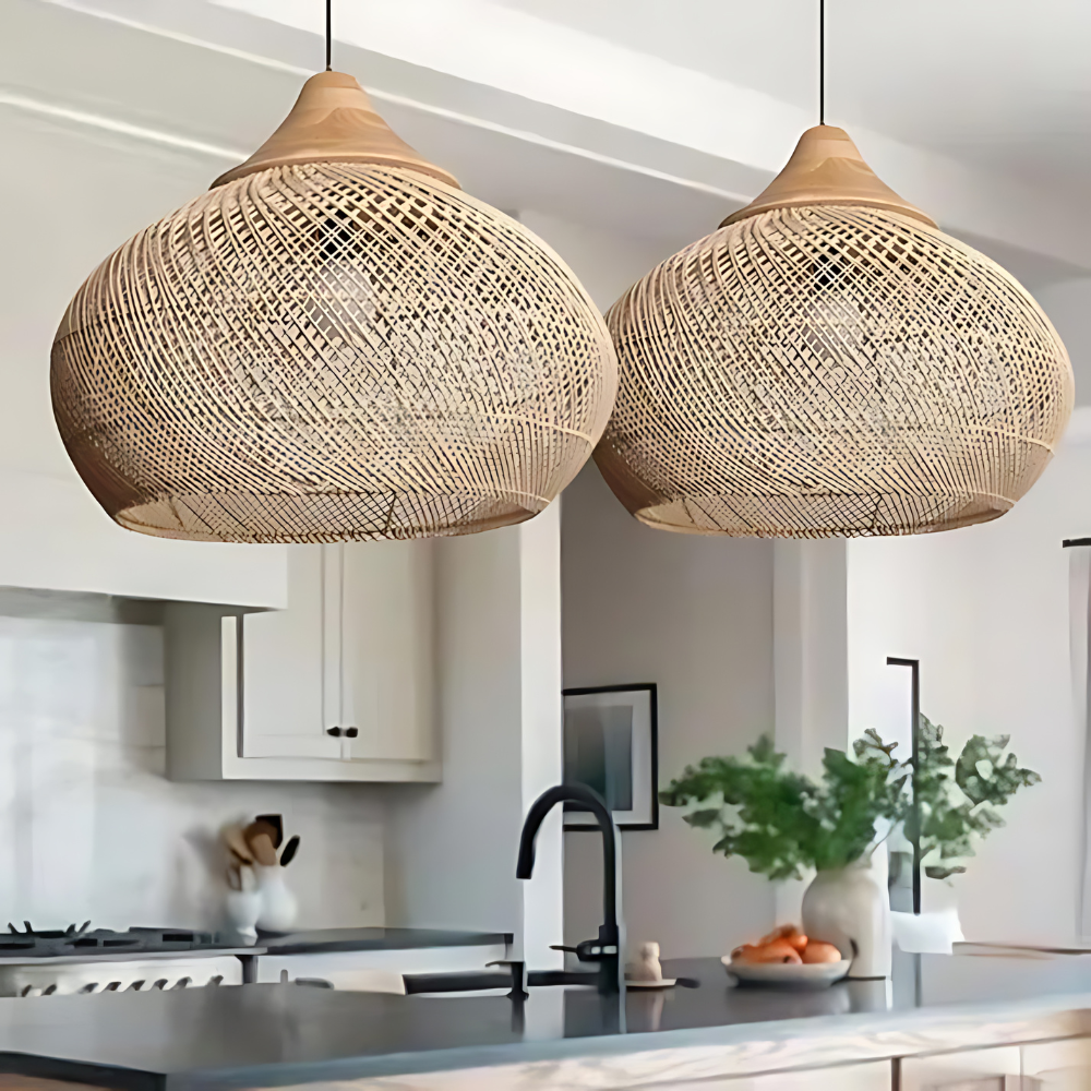 Pendant Light Natural Rattan Handcrafted Boho Style