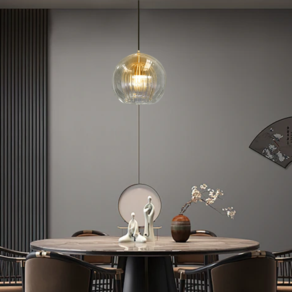 Modern pendant light clear glass & metal design