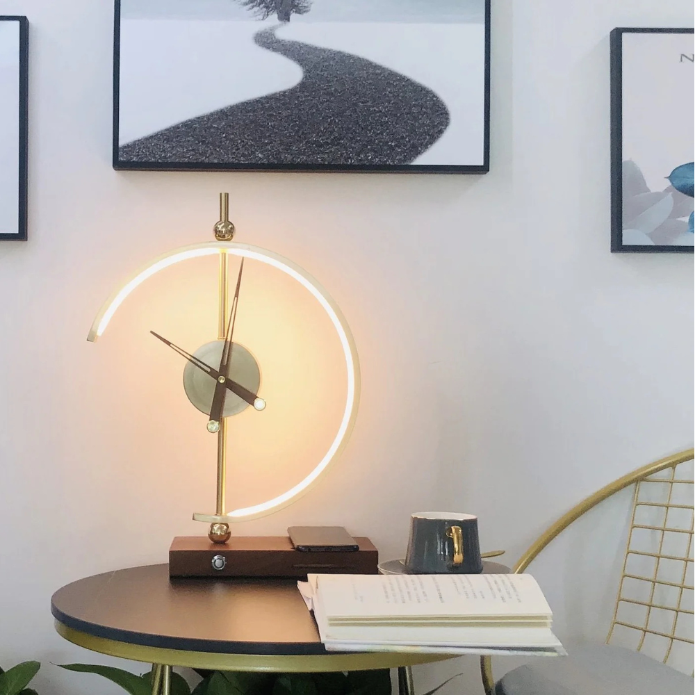 Sculptural Clock Lamp with Wireless Charging