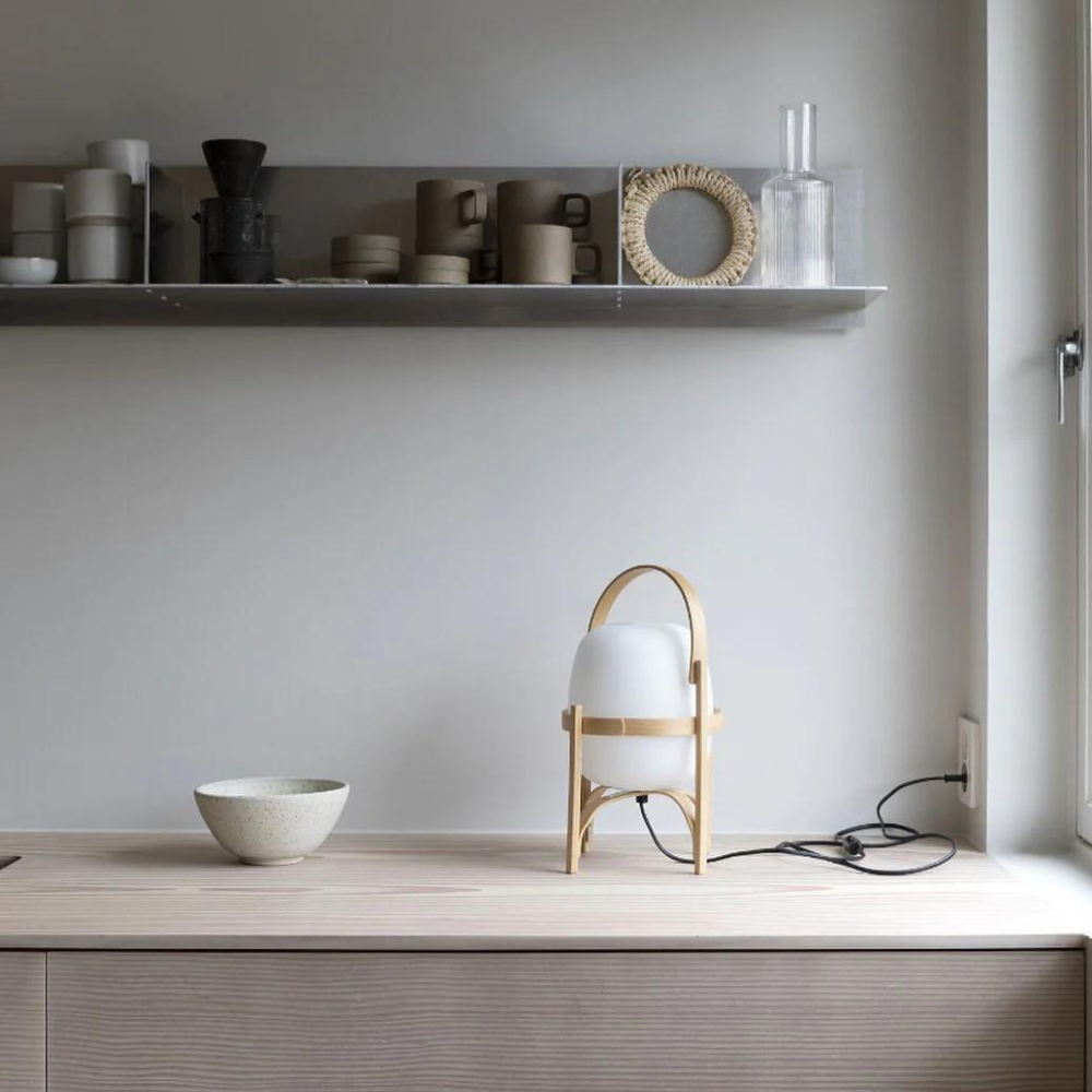 Portable Glass Lantern Table Lamp with Adjustable Brightness