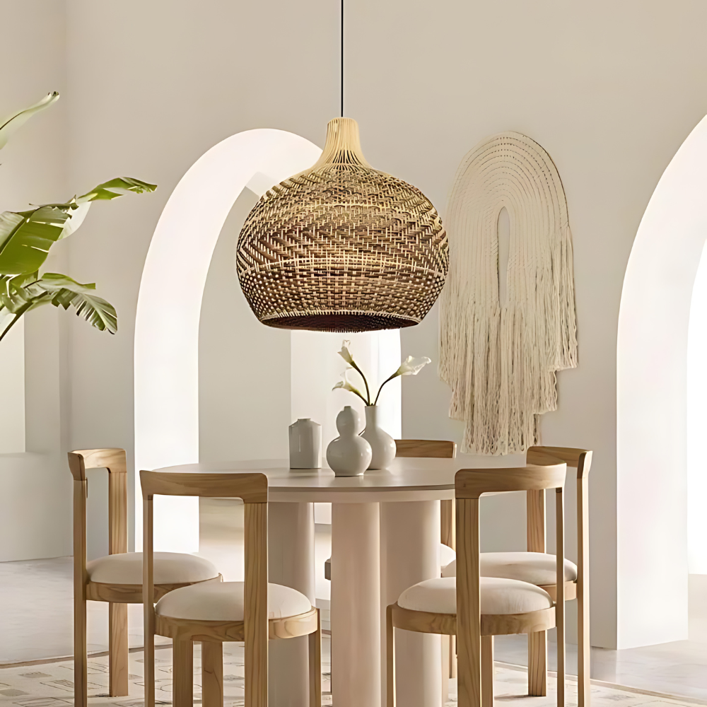 Pendant Light Handwoven Rattan Boho