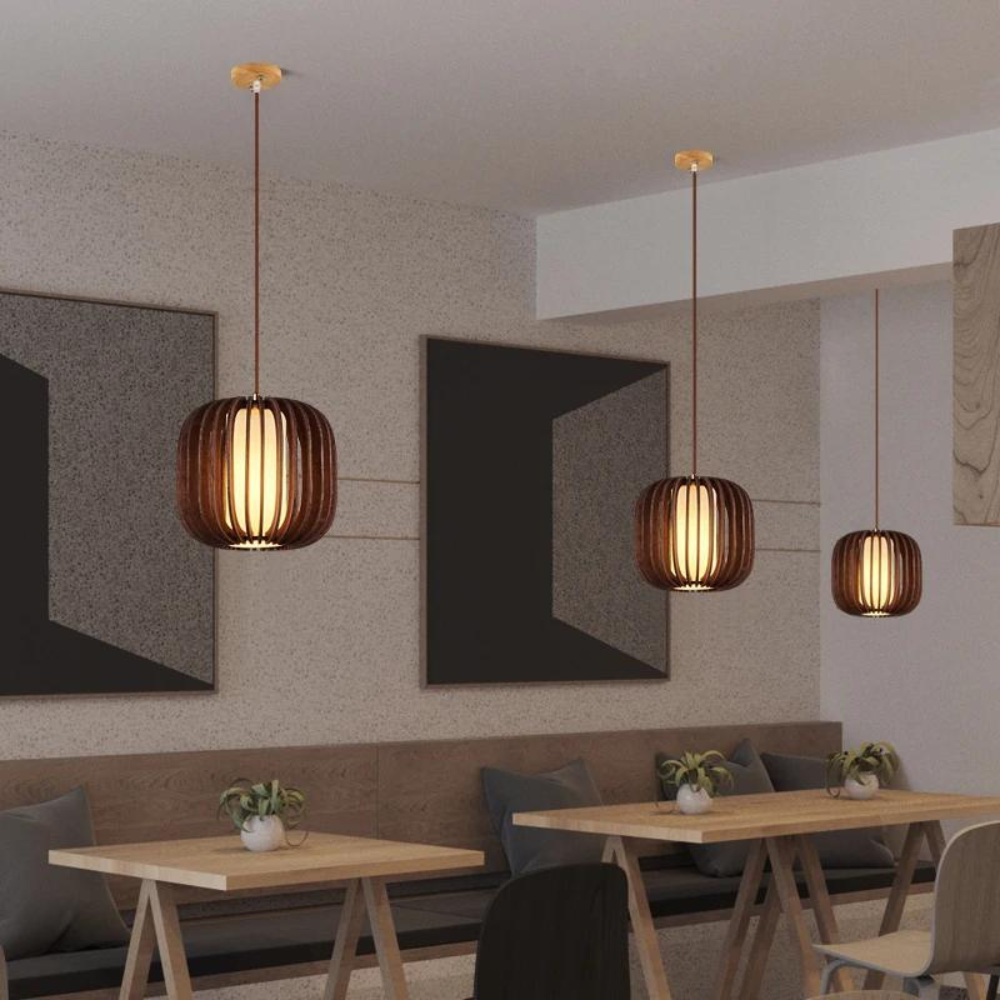 Scandinavian Cardboard and Wood Pendant Light