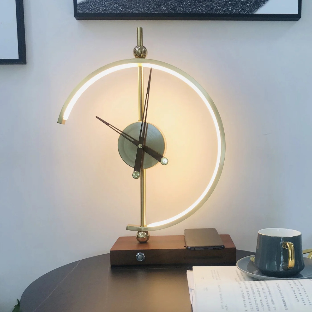 Sculptural Clock Lamp with Wireless Charging