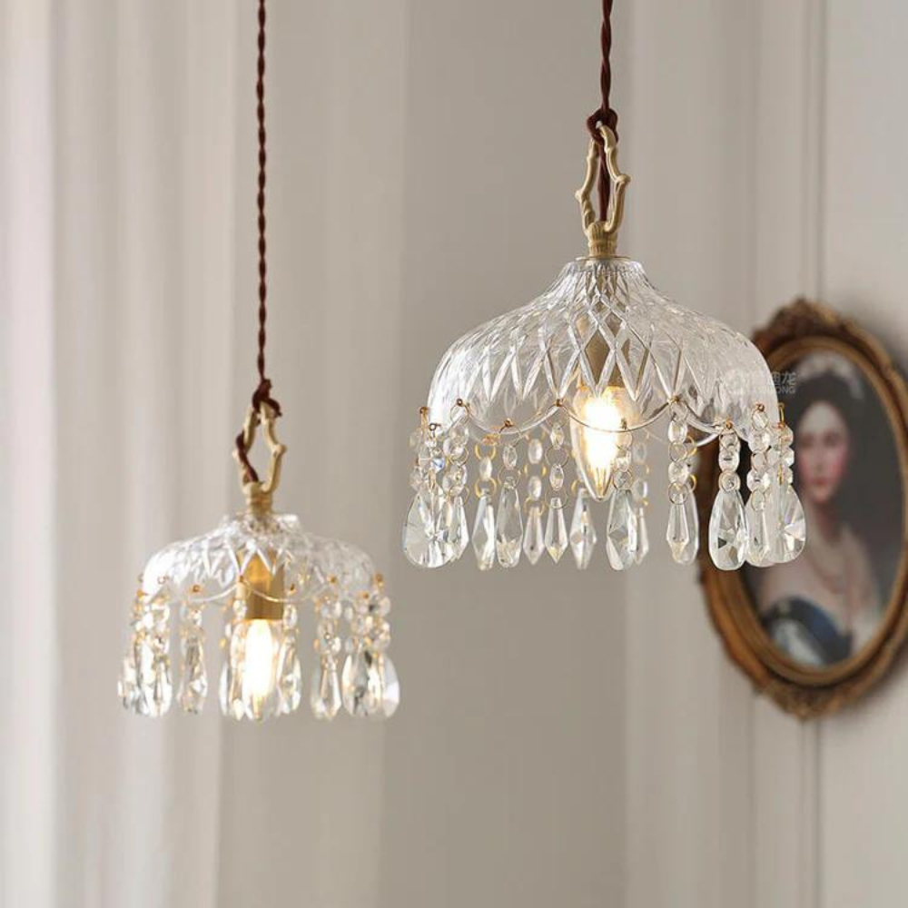 Chandelier Floral Glass & Brass Retro Elegance
