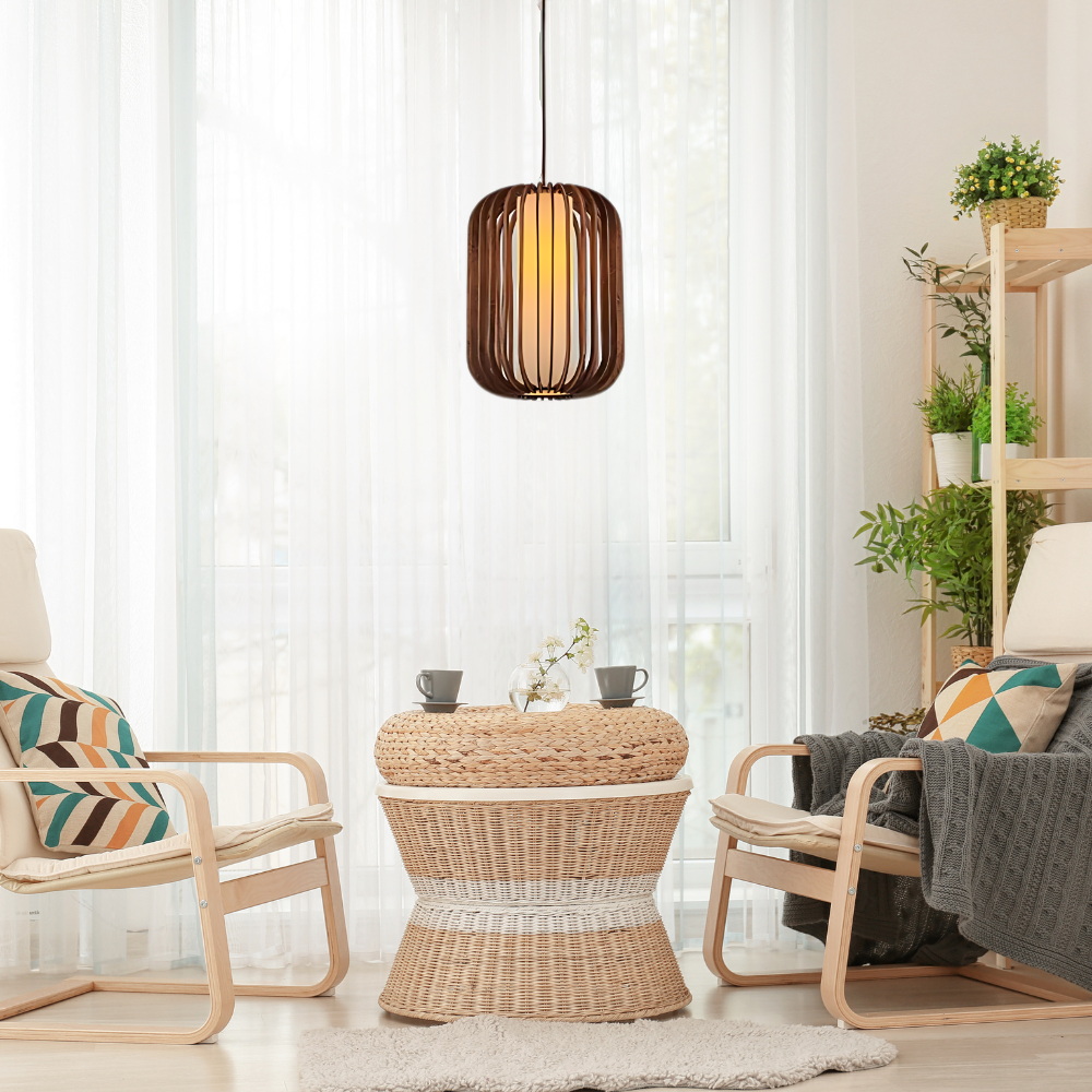 Scandinavian Cardboard and Wood Pendant Light