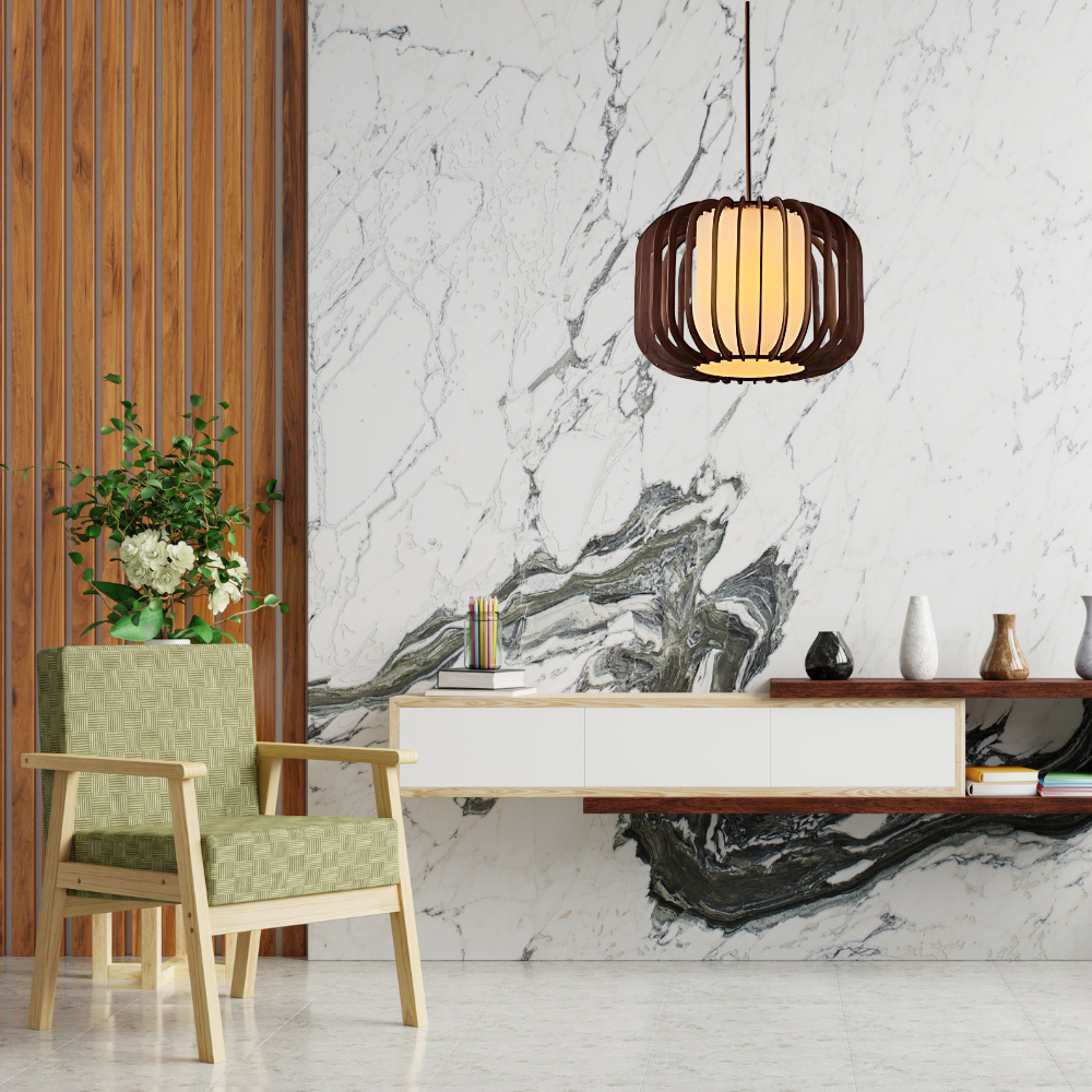 Scandinavian Cardboard and Wood Pendant Light