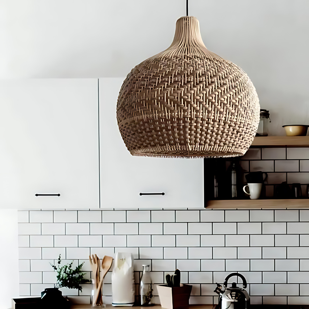 Pendant Light Handwoven Rattan Boho