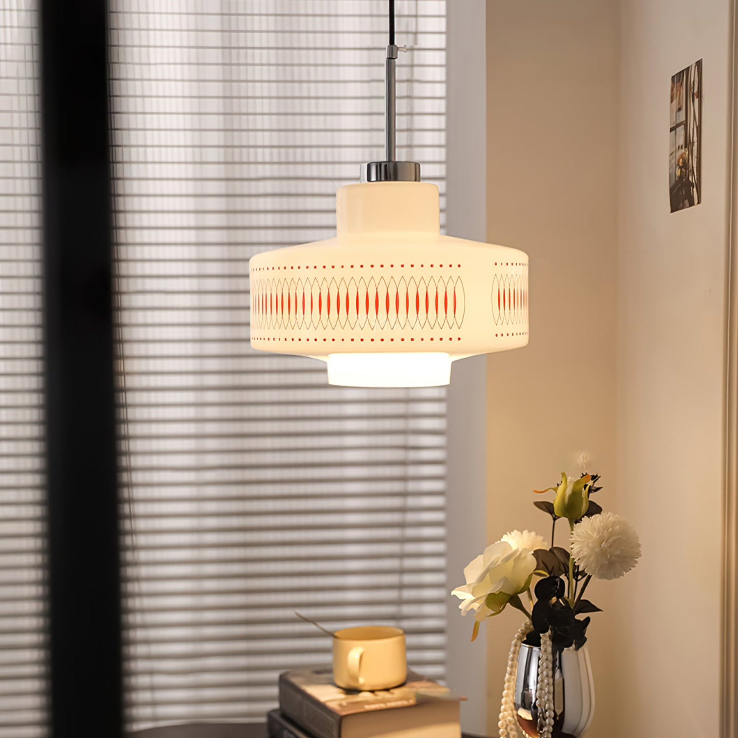 Pendant Light Glass & Steel Vintage Design