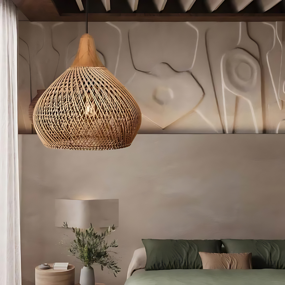 Pendant Light Natural Rattan Handcrafted Boho Style
