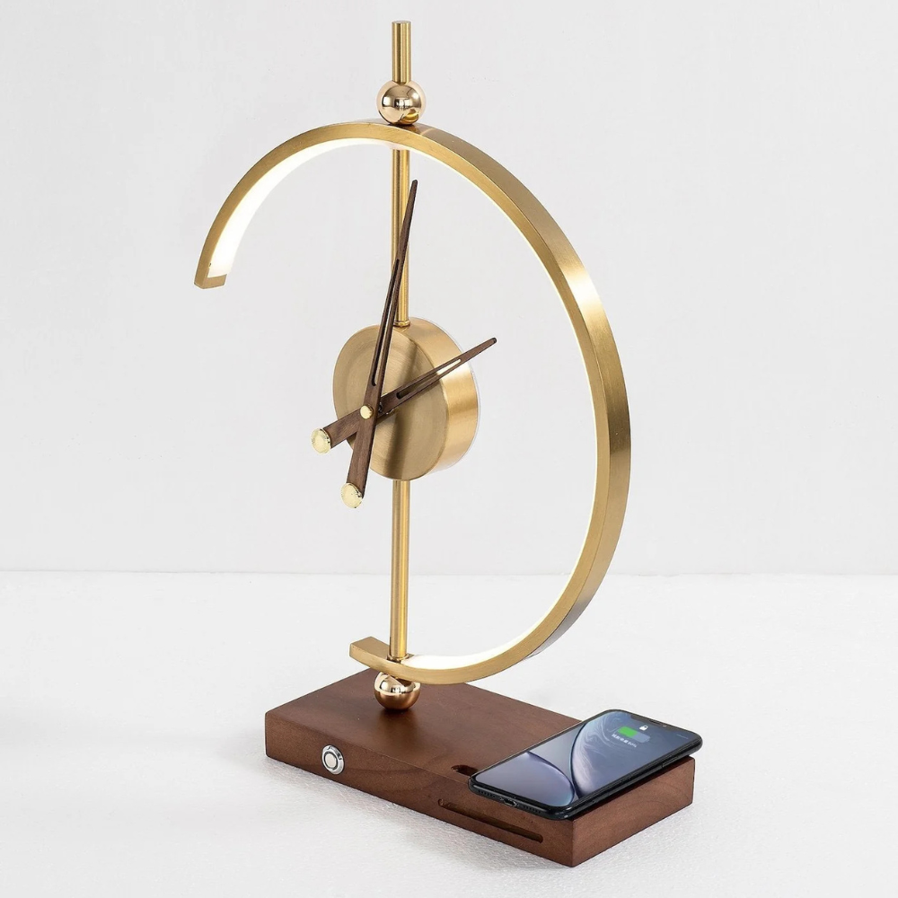 Sculptural Clock Lamp with Wireless Charging