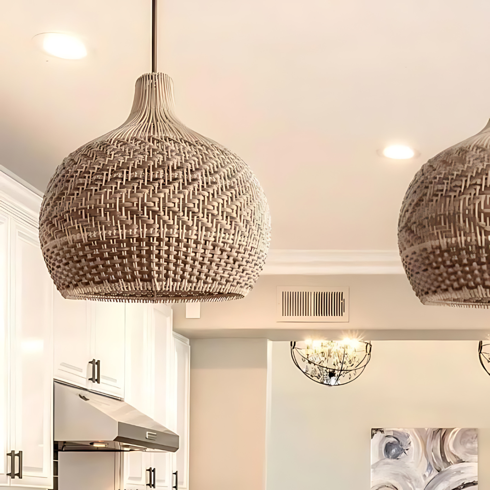 Pendant Light Handwoven Rattan Boho