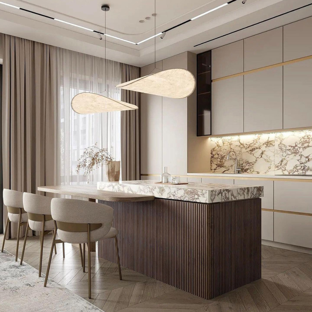 Pendant Light Silk Shade Japandi Style