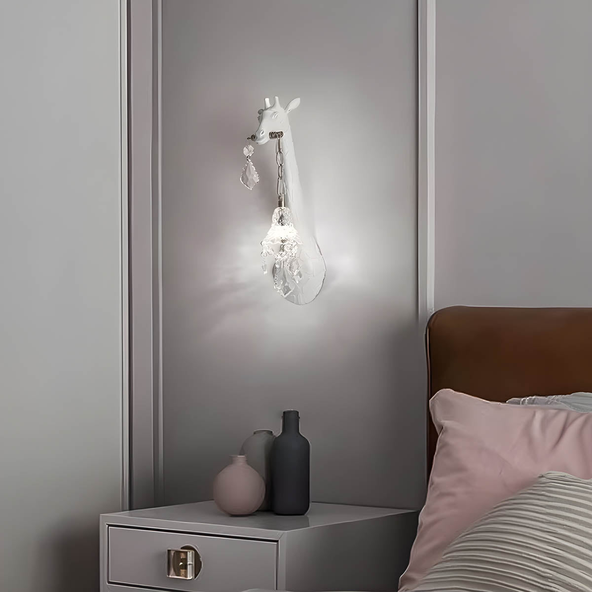 Resin, glass & steel giraffe-wall light