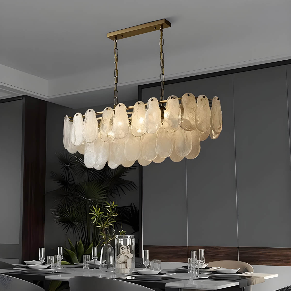 Cloud glass chandelier with gold metal frame