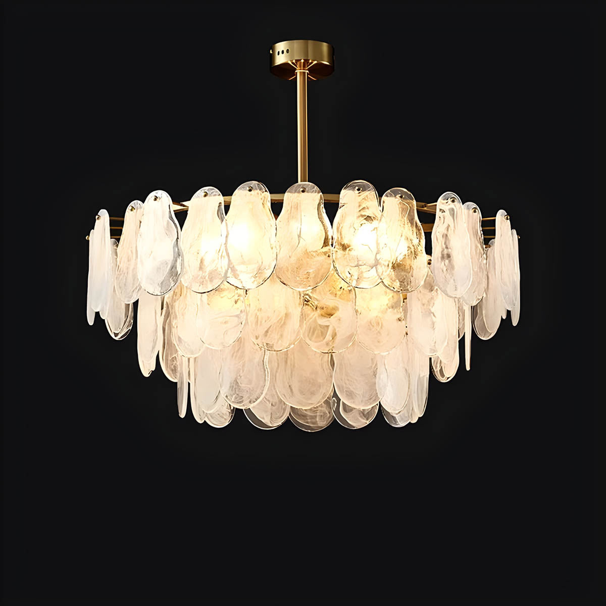 Cloud glass chandelier with gold metal frame