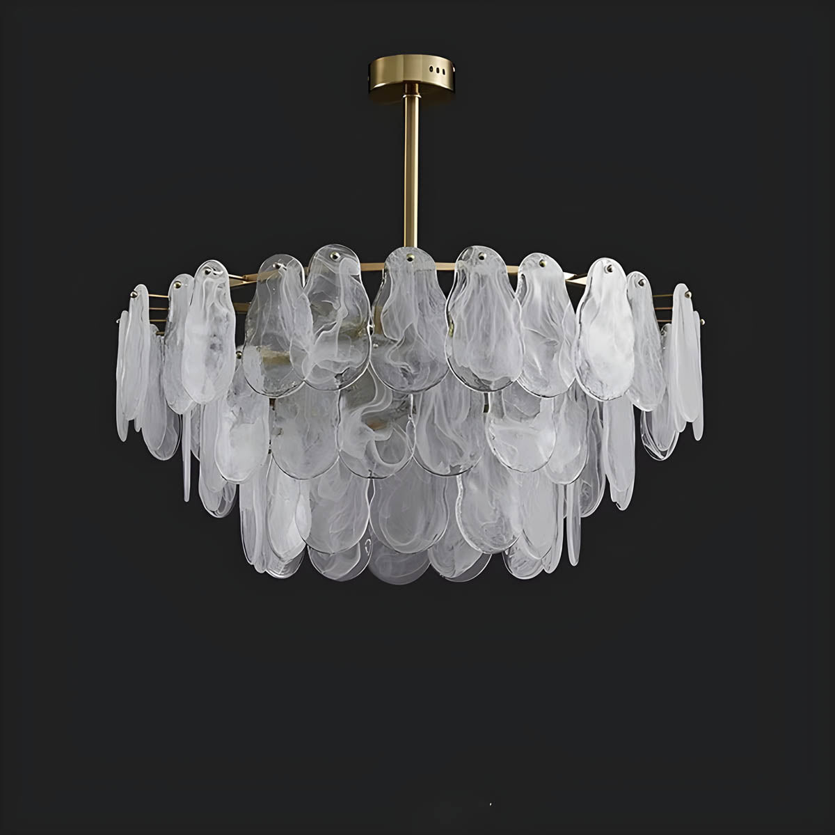 Cloud glass chandelier with gold metal frame
