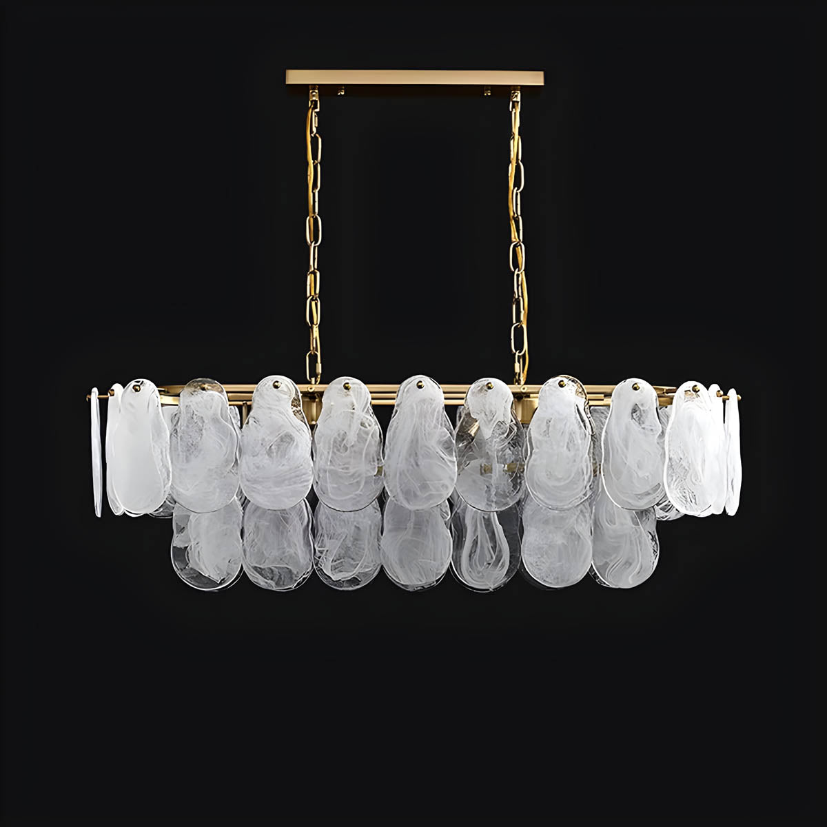Cloud glass chandelier with gold metal frame