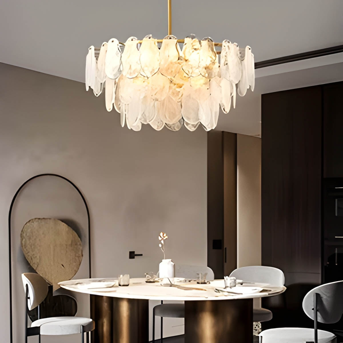 Cloud glass chandelier with gold metal frame