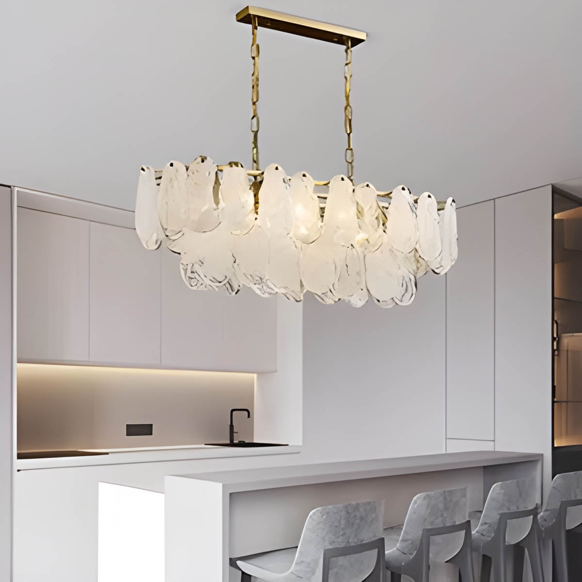 Cloud glass chandelier with gold metal frame