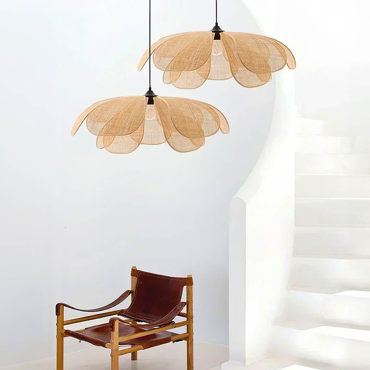Handwoven rattan pendant light – boho natural design