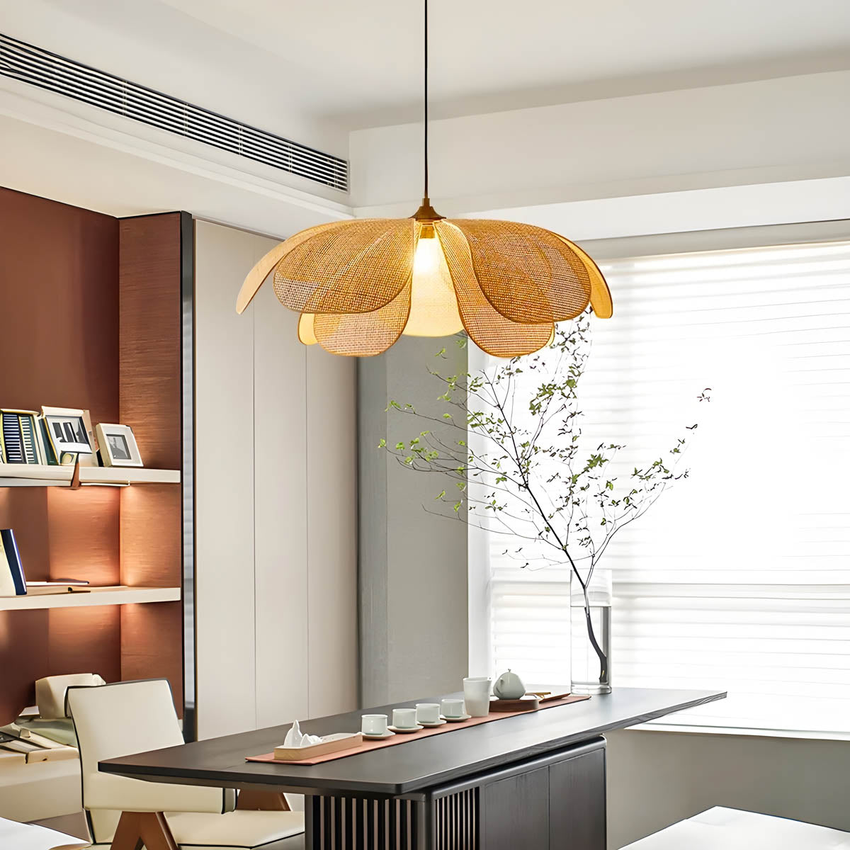 Handwoven rattan pendant light – boho natural design