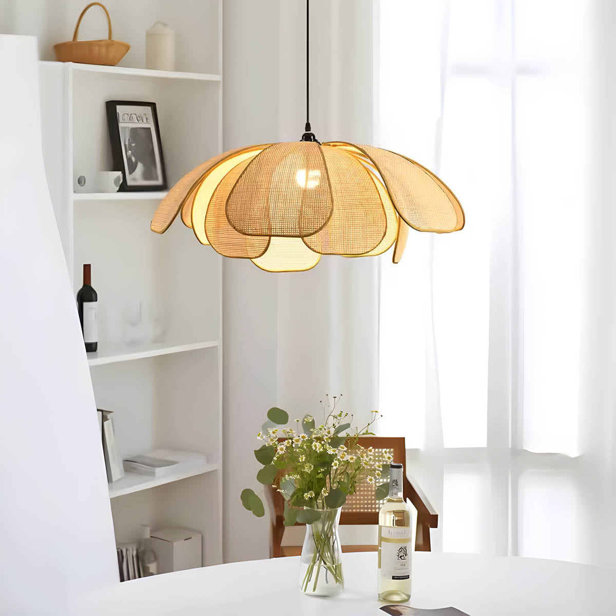 Handwoven rattan pendant light – boho natural design