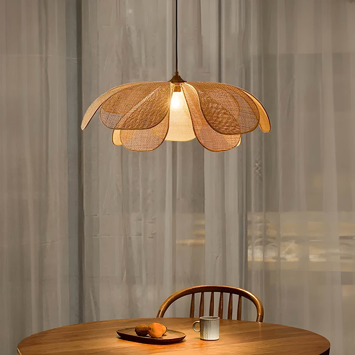 Handwoven rattan pendant light – boho natural design