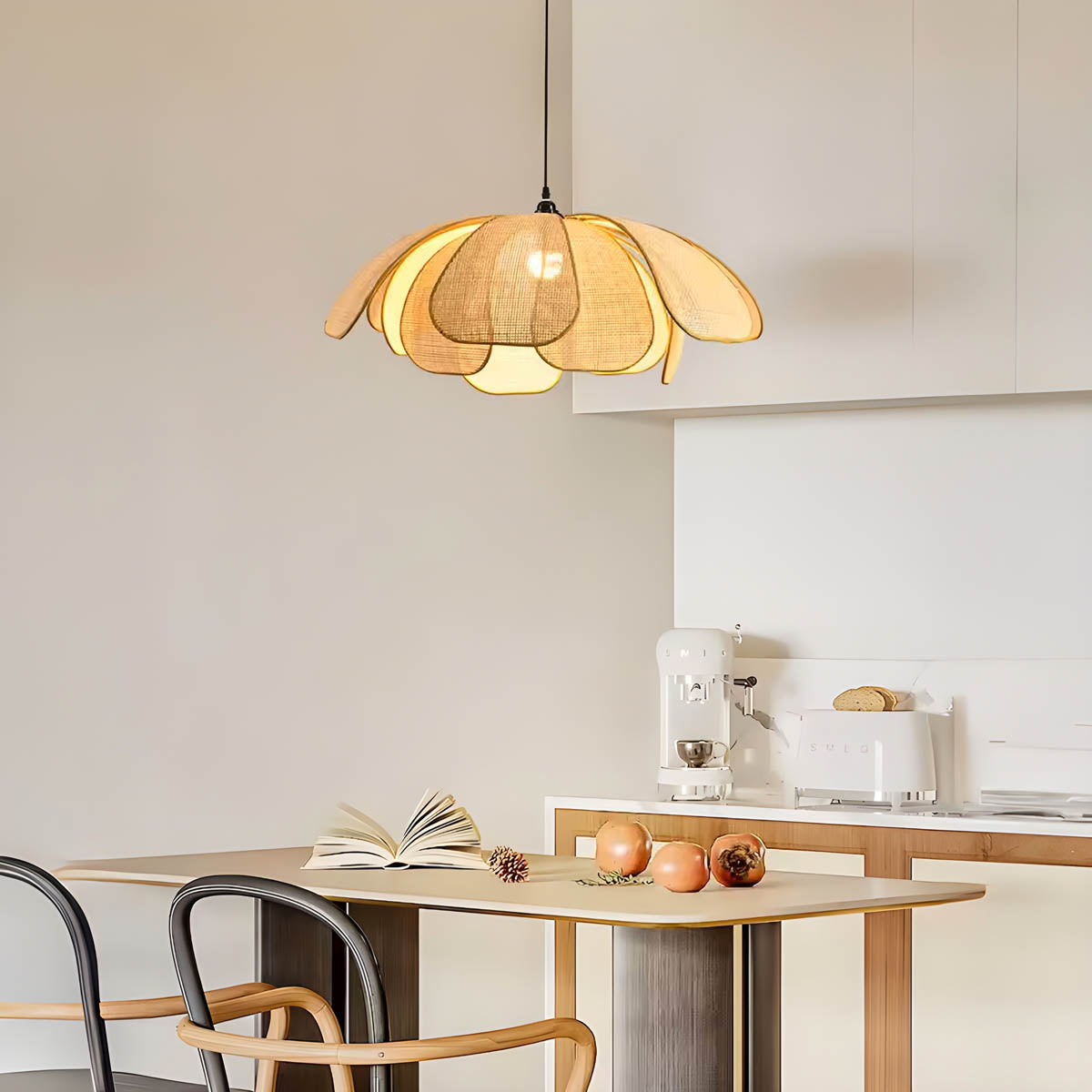 Handwoven rattan pendant light – boho natural design