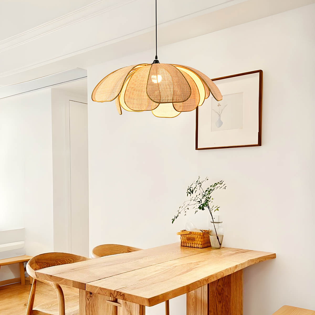 Handwoven rattan pendant light – boho natural design