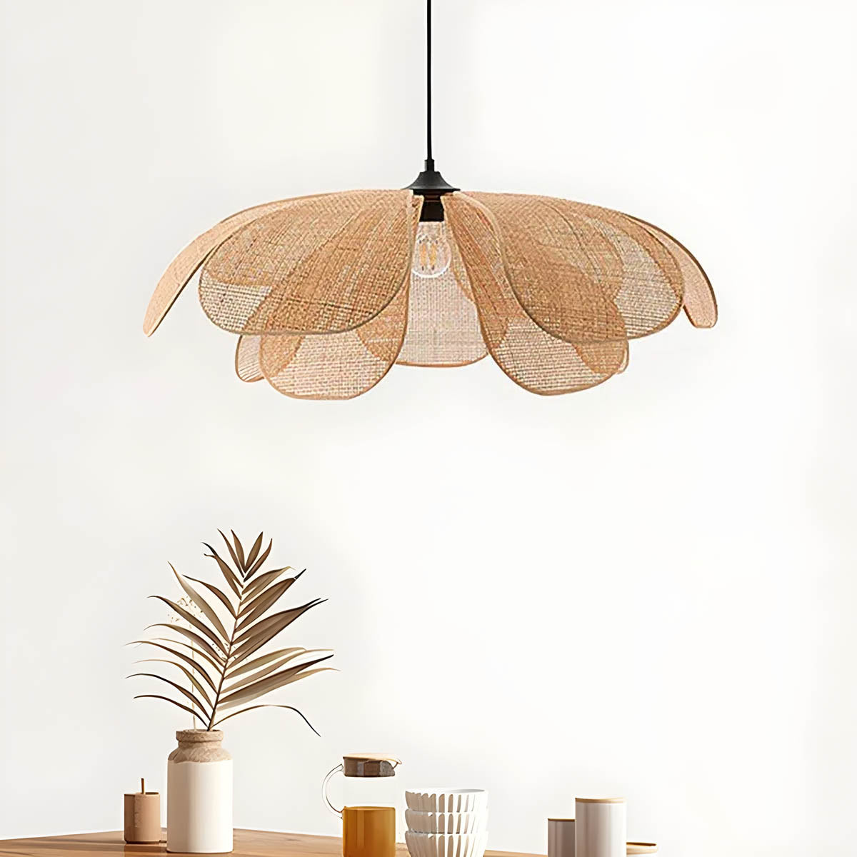 Handwoven rattan pendant light – boho natural design