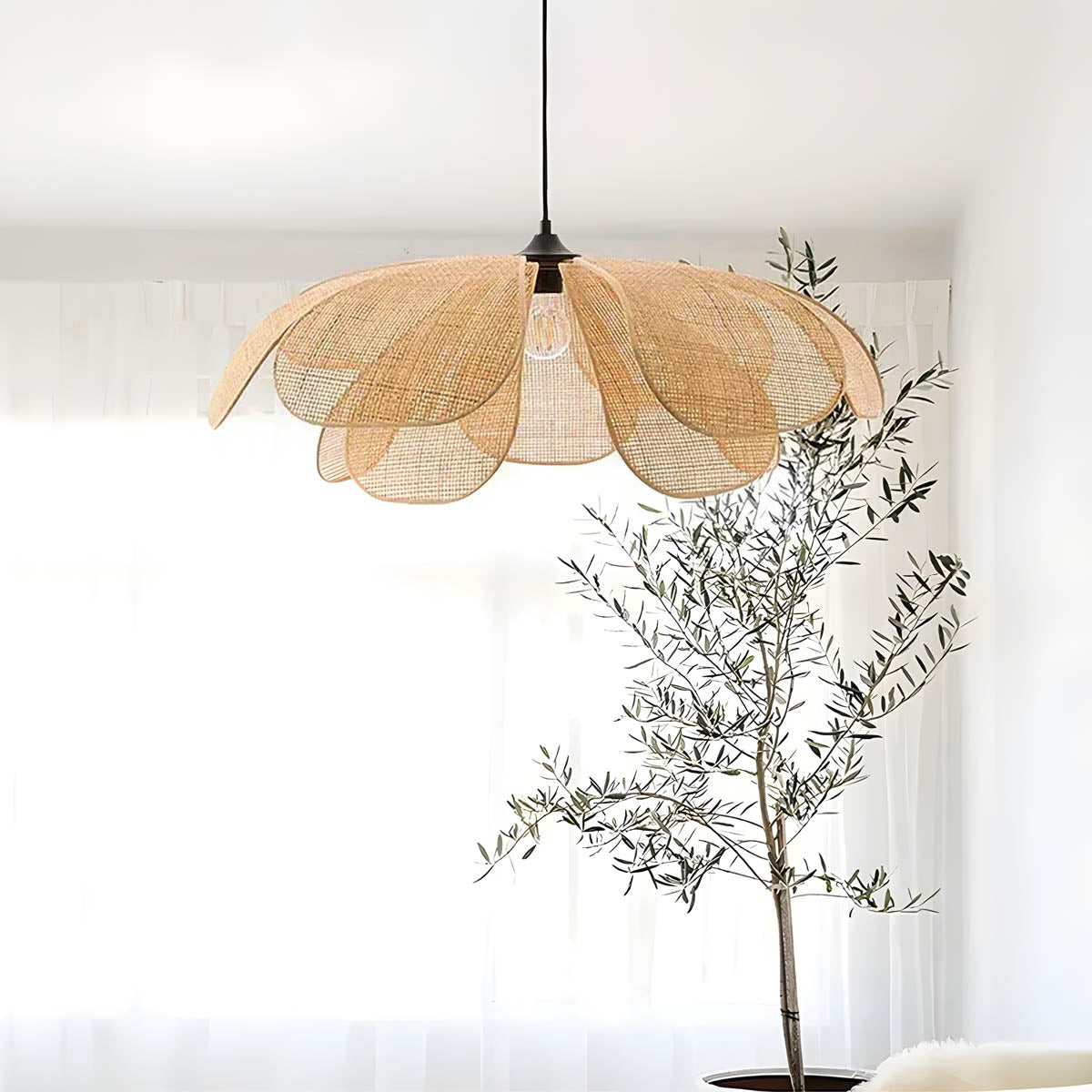 Handwoven rattan pendant light – boho natural design